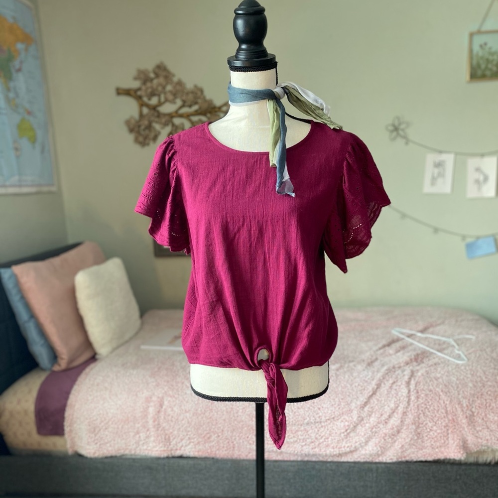 Maroon Ruffle Sleeve Shirt